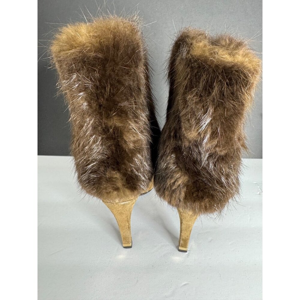 Louis Vuitton Suede Fur Trim Heel Boots Tan EU 38 Authentic Y2K - Picture 4 of 16